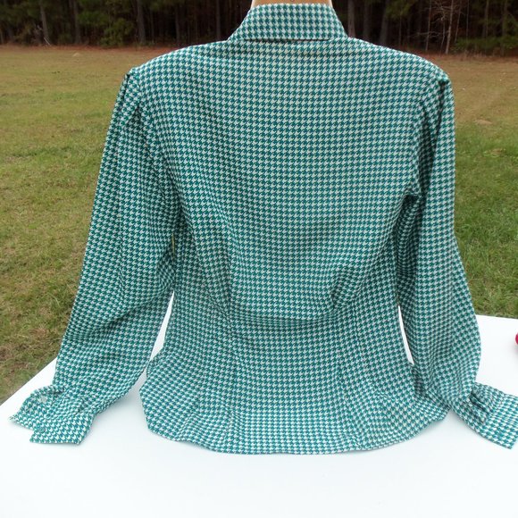 VTG Secretary Retro blouse 80s 90s Panther green white Classic - Picture 3 of 4